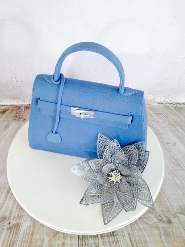 blue Kelly handbag cake 