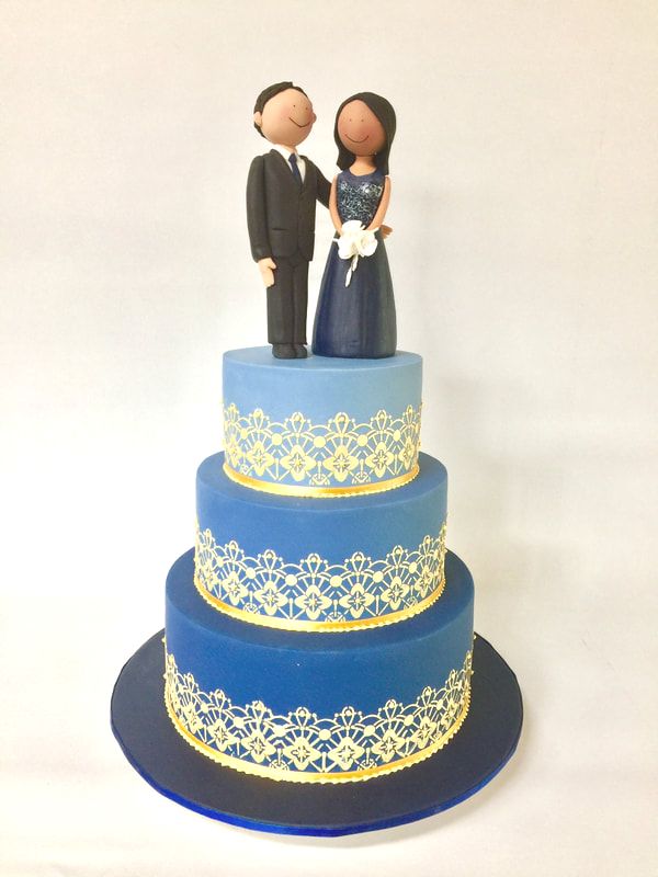 Blue ombre  3 tier wedding cake