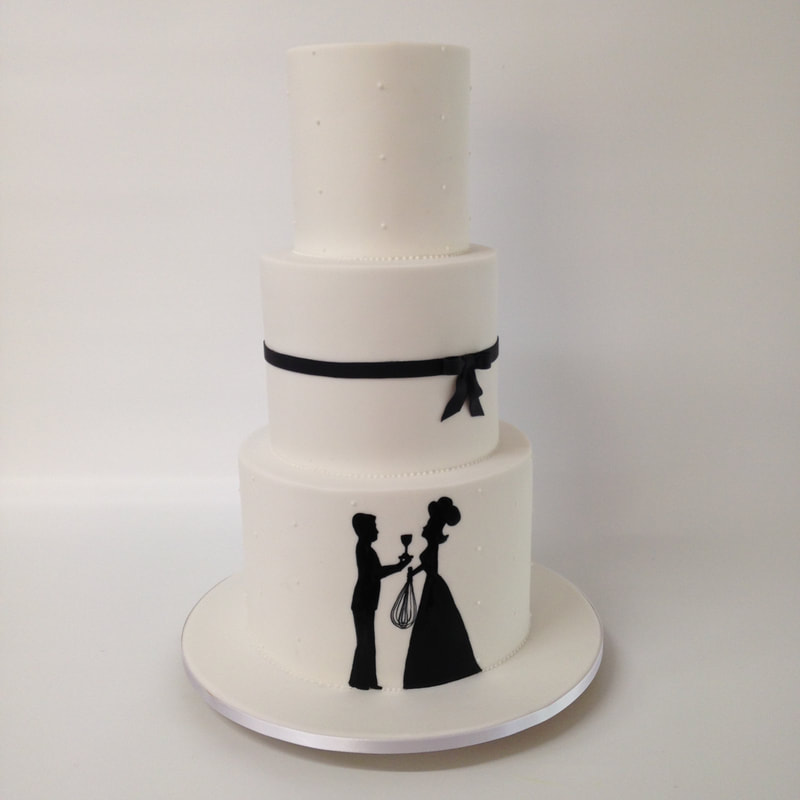3 tier hand painted silhouette wedding cake